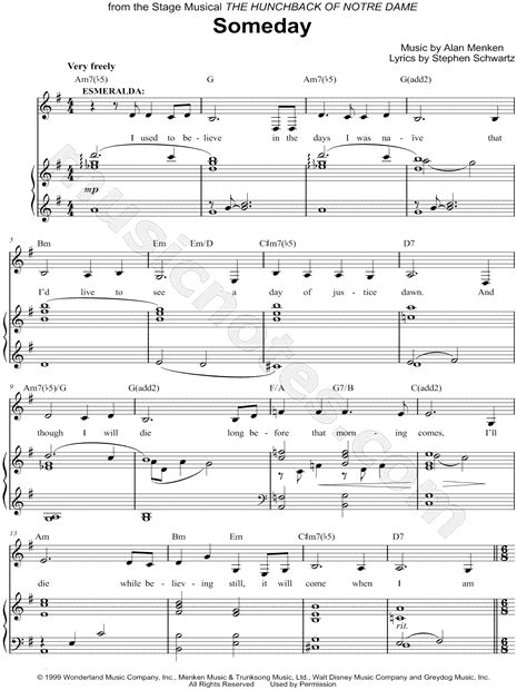 Someday From The Hunchback Of Notre Dame [musical] Sheet Music In G Major Transposable