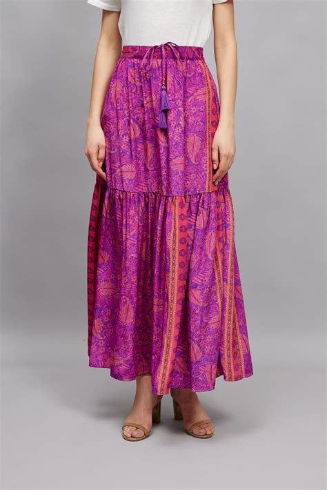 Gina Tiered Floral Maxi Skirt In Pink And Orange Ylondon