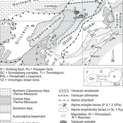 Geological Tectonic Sketch Map Of The O Tztal Stubai Polymetamorphic