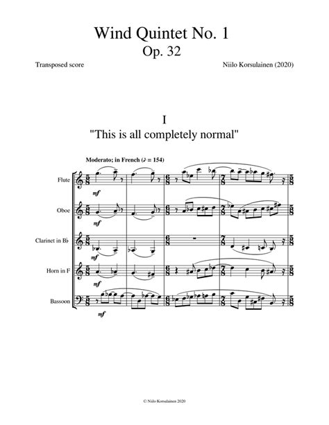 Live Performance Wind Quintet No 1 Op 32 Sheet Music For Flute Oboe Clarinet In B Flat