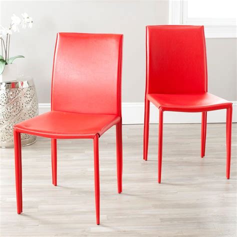 Safavieh Karna Red Bonded Leather Dining Chair Fox2009c Set2 The Home Depot