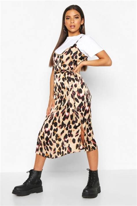 Leopard Satin Slip Dress Boohoo Uk