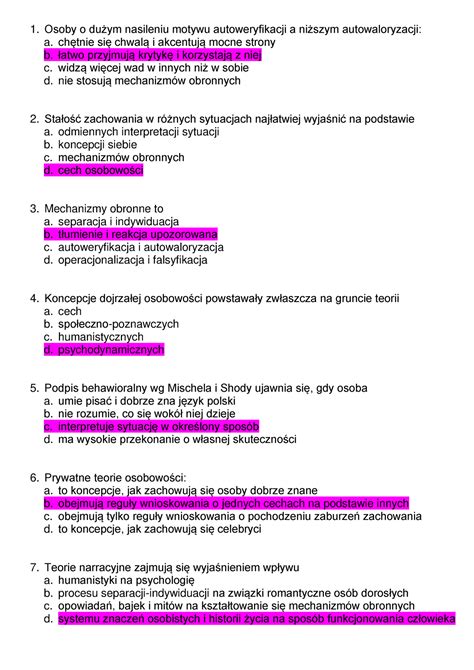 Psychologia osobowości pytania sesja 1 Osoby o dużym nasileniu