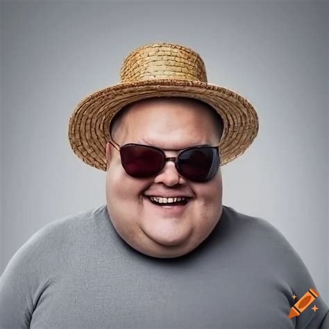 Looks Like Fat Man Wearing Straw Hat And Sunglass Smiling Isloted On