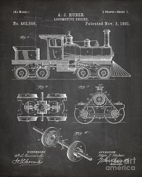 Train Locomotive Patent Steam Train Art Chalkboard Digital Art By