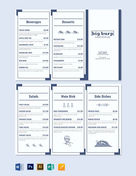 8 Free Food Menu Templates Word Doc Psd Indesign Apple Pages