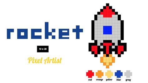 【pixel Art Easy】how To Draw A Rocket Size 13 X 23 Youtube