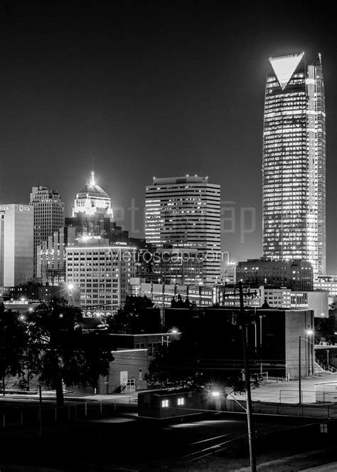 The Oklahoma City Skyline at Night black and white Pictures