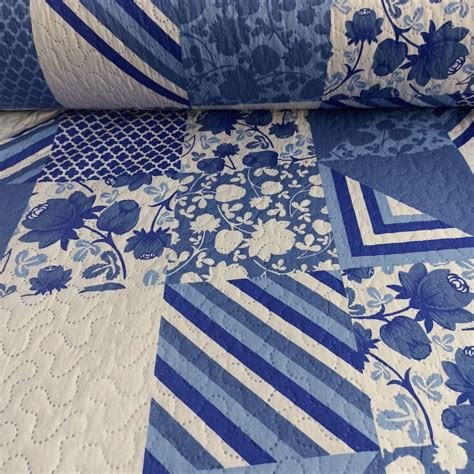 Matelass Colcha Patchwork Floral Azul Marantex Tecidos