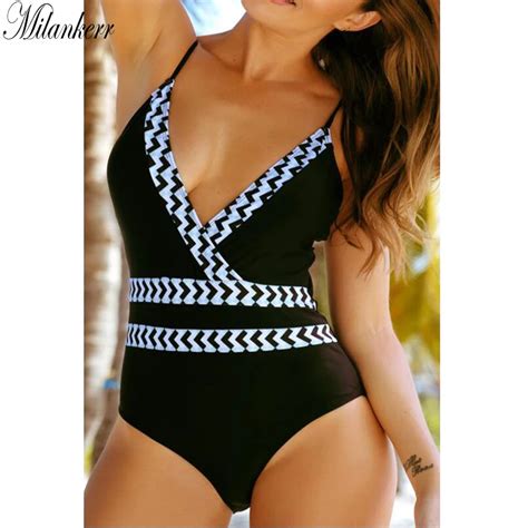 Spaghetti Strap Monokini Swimwear Womens Plaid Patchwork Sexy Backless