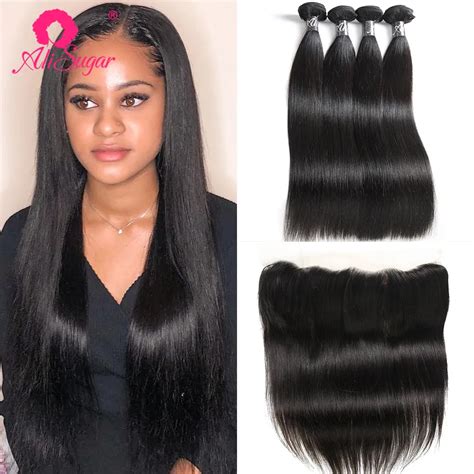 Ali Sugar Hair Brazilian Hair Silky Straight Bundles With Frontal 13x4