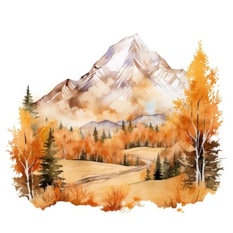 Premium Ai Image Captivating Watercolor Fall Mountain Landscape