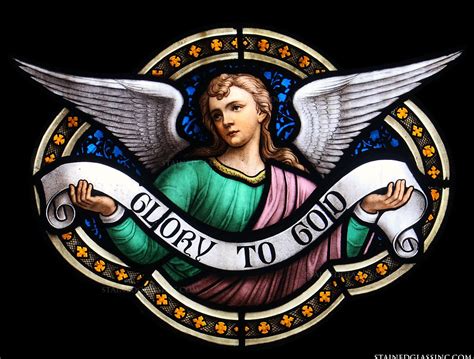 Glory To God” Angel Religious Stained Glass Window