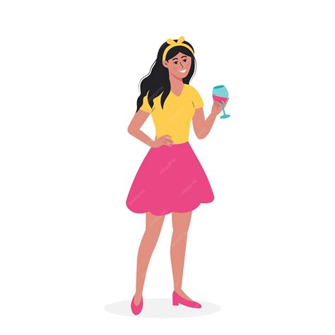 Premium Vector Young Woman Holding A Wine Glass Celebration Party