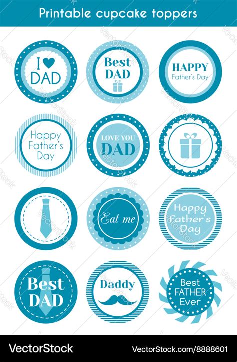 Printable Cupcake Toppers For Fathers Day Vector Image