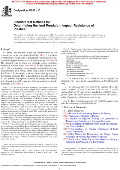 ASTM D256 10 Standard Test Methods For Determining The Izod Pendulum