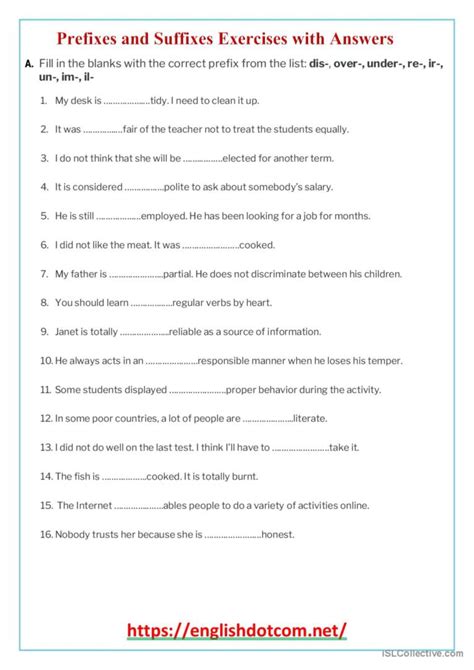 Prefixes And Suffixes Exercises Wit English Esl Worksheets Pdf And Doc