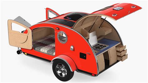 D Vistabule Teardrop Camping Trailer Red Rigged Model Turbosquid