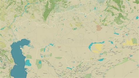 Kazakhstan Outlined Topo Humanitarian Stock Illustration