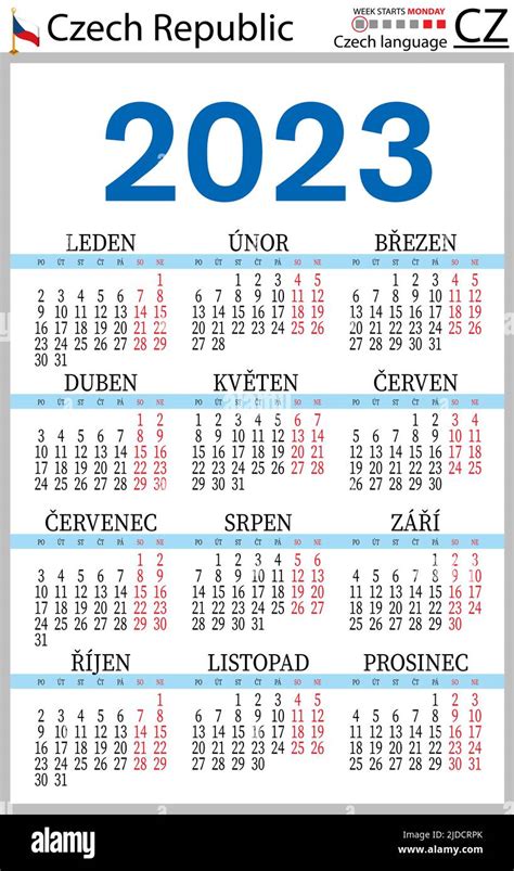 Czech Vertical Pocket Calendar For 2023 Two Thousand Twenty Three