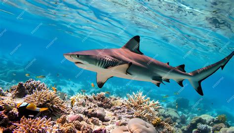 Premium AI Image | a shark swims over a coral reef.