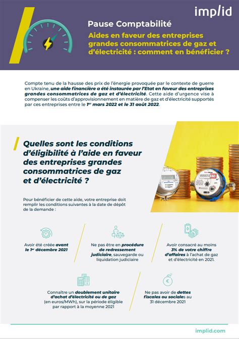 Aide entreprise grande consommatrice de gaz et électricité implid