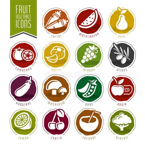 Fruit And Vegetable Icon Set Stock Vector Illustration Of Coconut