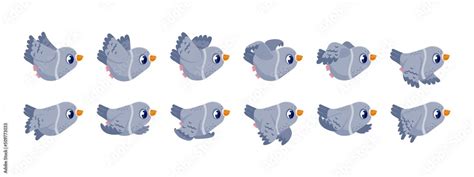 Pigeon flight animation. Game fly frame sequence sprite asset with ...