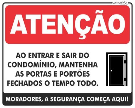 Placa Aviso Condomínio Manter O Portão Fechado Pvc 30x20cm