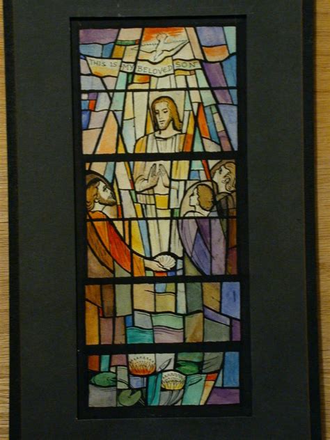 Design Drawing For Stained Glass Window Showing Abstracted Baptism Of Christ With Shell Water