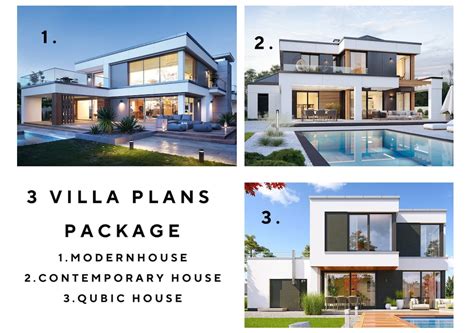 3 Villa Package Modern House Plan 15m X 23m Contemporary House Plan 16m X 18m Qubic House Plan