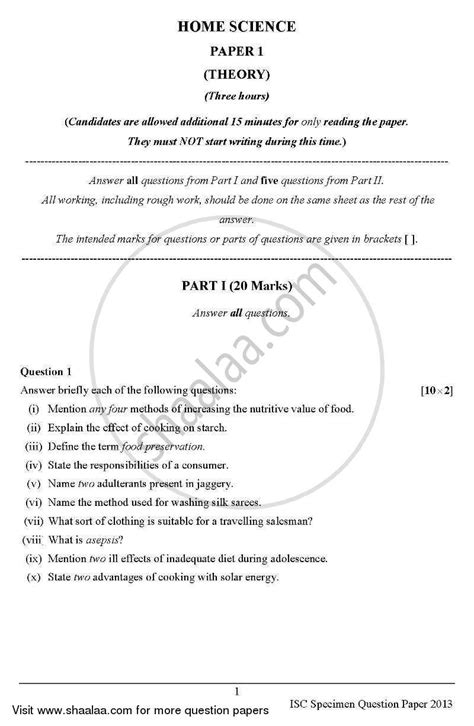 Home Science Theory 2012 2013 ISC Commerce Class 12 Question Paper