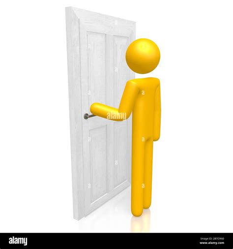 3D Cartoon Character Opening The Door Stock Photo Alamy