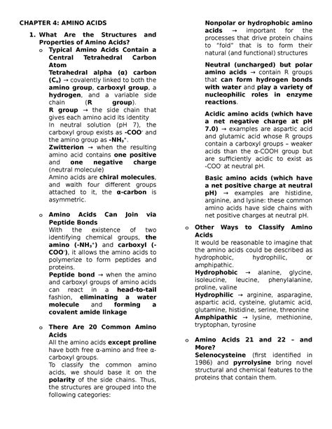 Biochem Chapter Notes Chapter Amino Acids What Are The