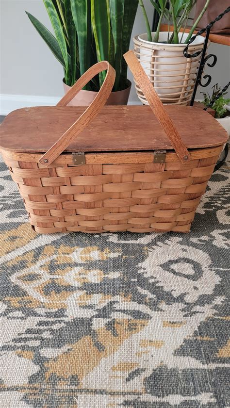 Large Wooden Picnic Basket In Classic Vintage Style Etsy