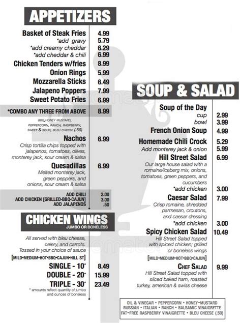 Menu at Hill Street Cafe, Albany