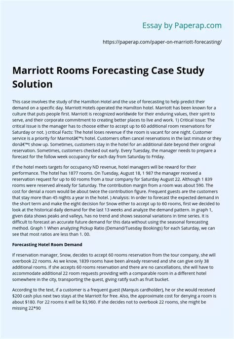 Marriott Rooms Forecasting Case Study Solution Free Essay Example