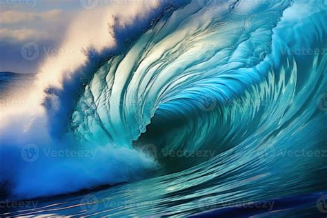 Beautiful deep blue tube wave in the ocean. Ocean wave sunrise from ...