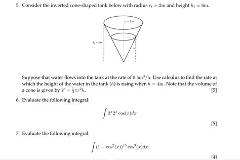 Solved 5 Consider The Inverted Cone Shaped Tank Below With Chegg