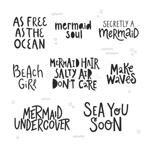 Vector Set of Hand Lettering Mermaid Quotes Stock Vector - Illustration ...