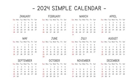 2024 Calendar In Simple Style Vector Illustration Simple Classic