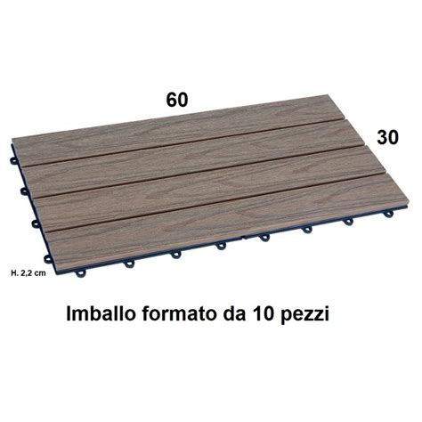 PAVIMENTO IN WPC FINITURA TEAK PER POSA INTERNO ESTERNO 60 X 30 H 2 2CM