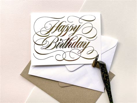 Happy Birthday Gold Foil, Greeting Card. Calligraphic Foiled Card. - Etsy