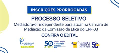 CRP 03 Inscrições prorrogadas para a seleção de mediadoras es