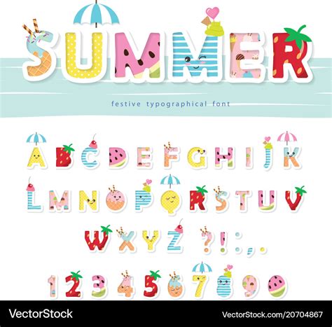 Summer Font Creative Cartoon Letters And Numbers Vector Image