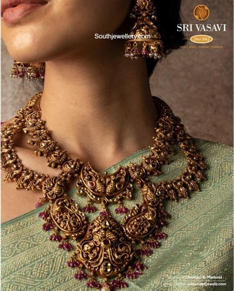 Two Step Antique Gold Nakshi Necklace And Jhumkas