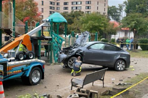 Tesla Smashes Into Columbia Pike Playground Arlnow