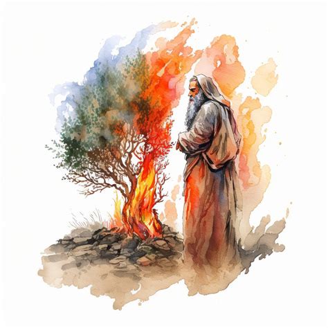 Moses & the Burning Bush in Watercolor - Etsy