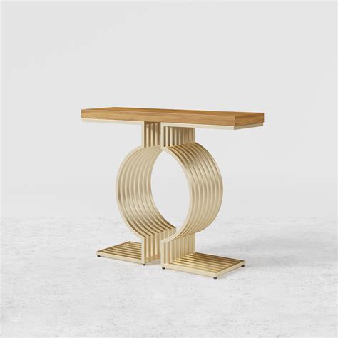 39.4" Modern Narrow Console Table with Geometric Metal Base Walnut ...