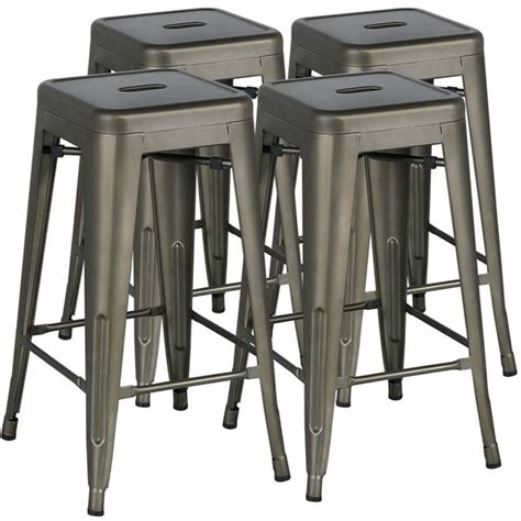 Alden Design Industrial Metal Stackable Backless Bar Height Stools